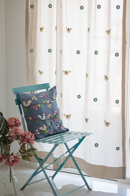 Samoolam Prakriti Door Curtain ~ Crochet  Birds ~ Light Beige