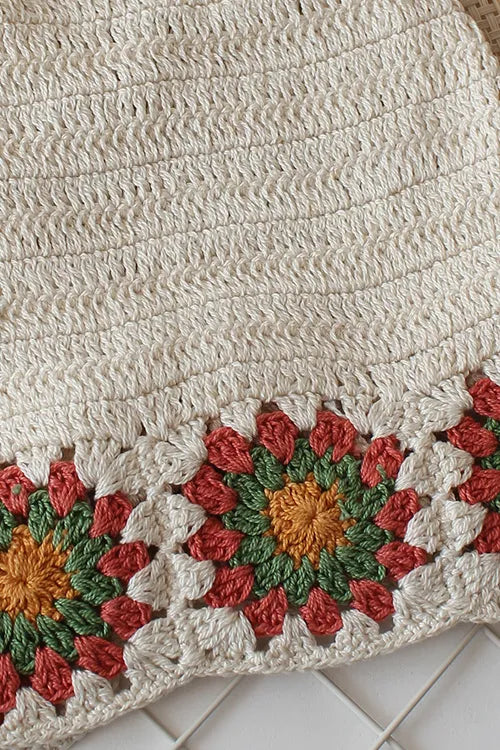 Ajoobaa Kid "Granny Square" Halterneck Top - Offwhite