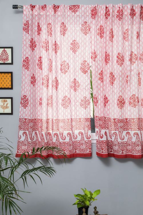 Sooti Syahi Dazzling Rose Hand Block Printed Window Curtain