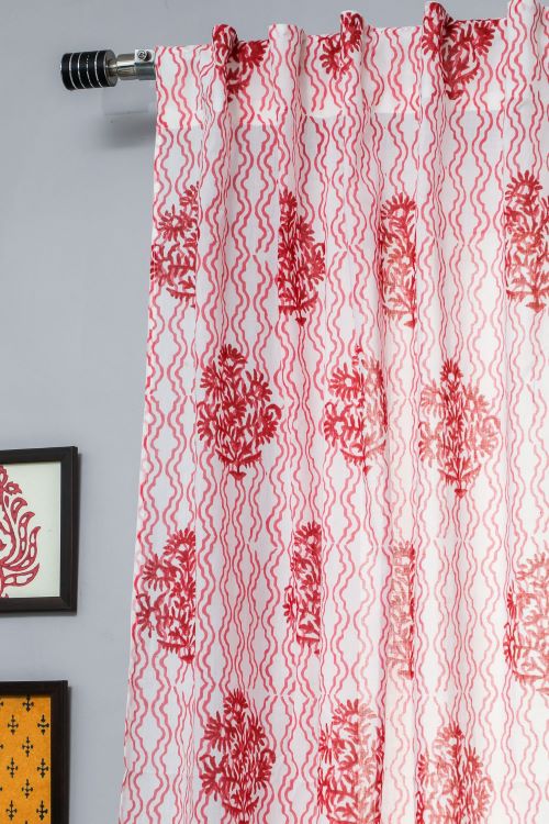 Sooti Syahi Dazzling Rose Hand Block Printed Window Curtain