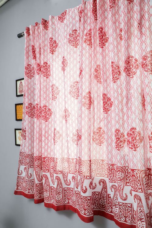 Sooti Syahi Dazzling Rose Hand Block Printed Window Curtain