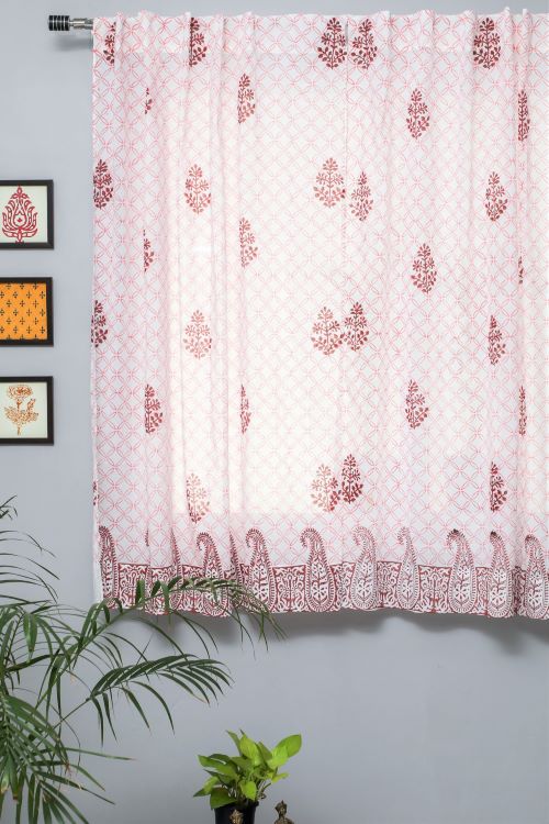 Bunz’S Red Bangles Hand Block Printed Window Curtain