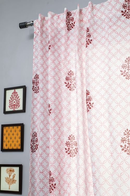 Bunz’S Red Bangles Hand Block Printed Window Curtain