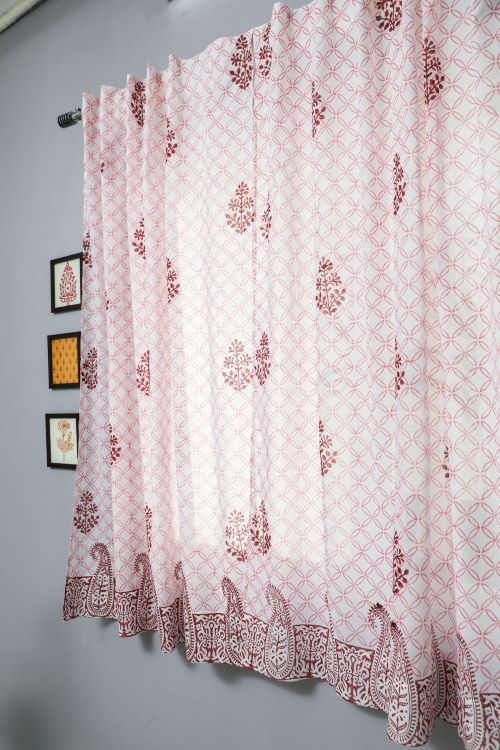 Bunz’S Red Bangles Hand Block Printed Window Curtain