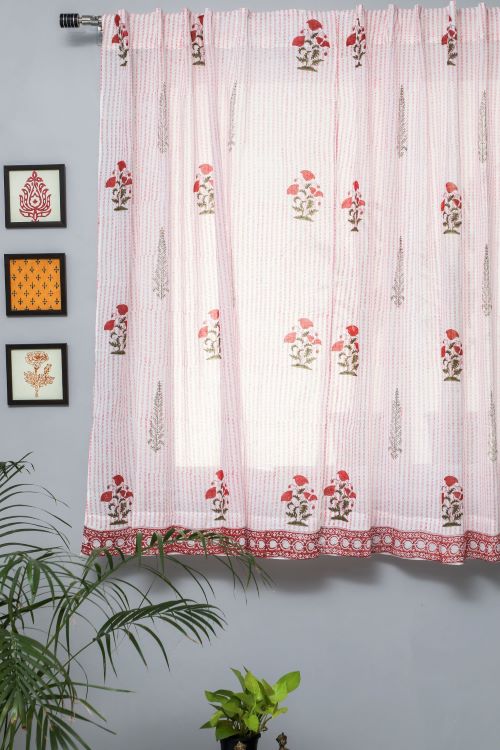 Sooti Syahi Red Retreat Hand Block Printed Window Curtain