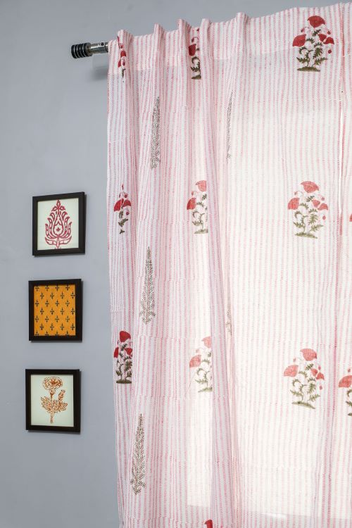 Sooti Syahi Red Retreat Hand Block Printed Window Curtain