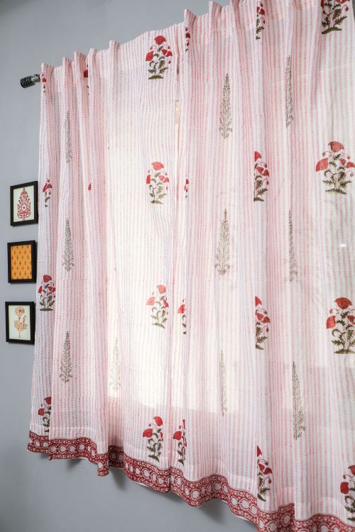 Sooti Syahi Red Retreat Hand Block Printed Window Curtain