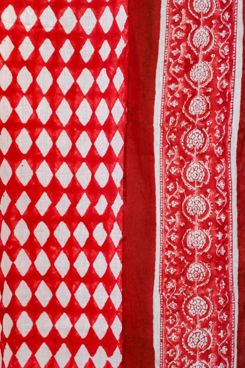 Sooti Syahi Artistic Red Illusions Hand Block Printed Window Curtain