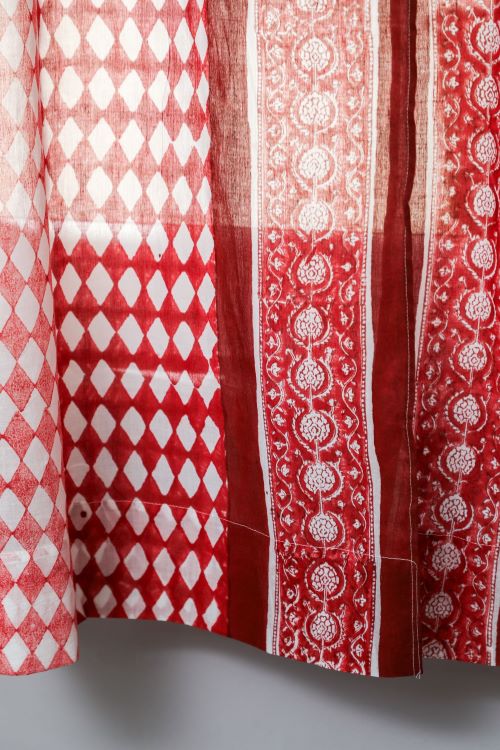 Artistic Red Illusions Hand Block Printed Window Curtain