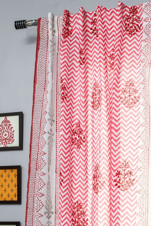 Sooti Syahi Blast Colour Red Hand Block Printed Window Curtain