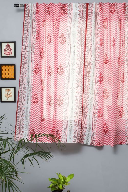 Sooti Syahi Blast Colour Red Hand Block Printed Window Curtain
