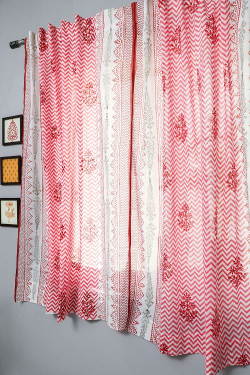 Sooti Syahi Blast Colour Red Hand Block Printed Window Curtain