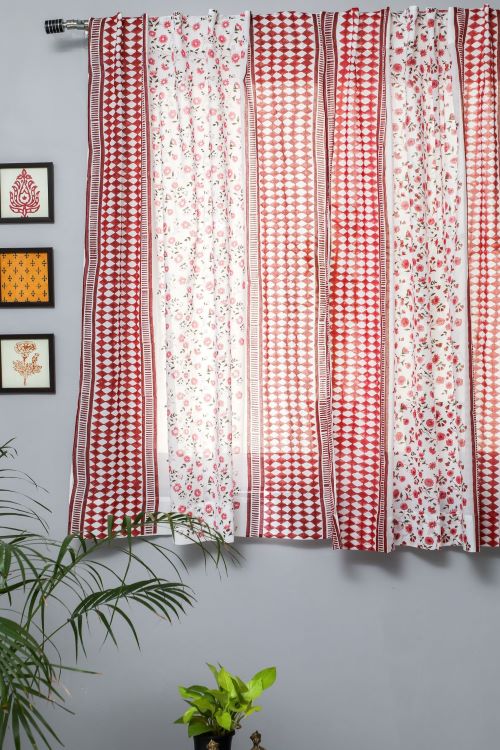 Sooti Syahi Anemone Orchid Hand Block Printed Window Curtain