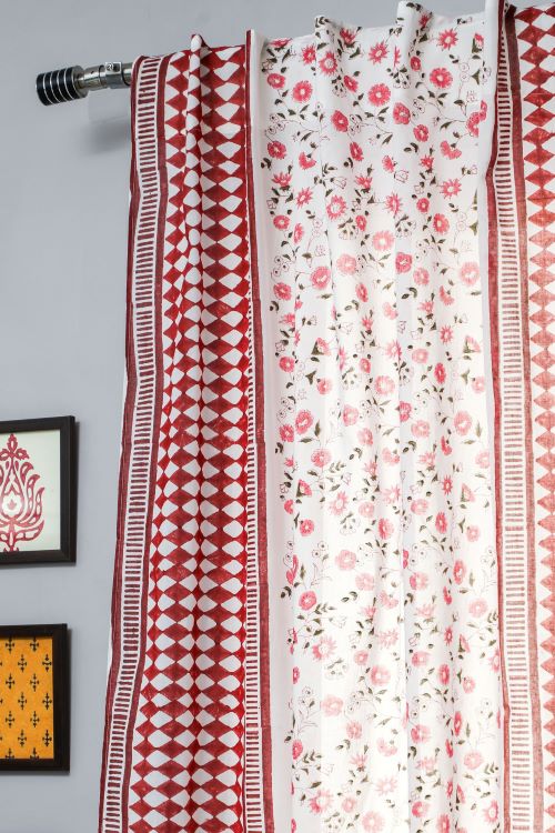 Sooti Syahi Anemone Orchid Hand Block Printed Window Curtain