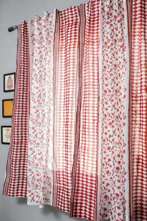 Sooti Syahi Anemone Orchid Hand Block Printed Window Curtain