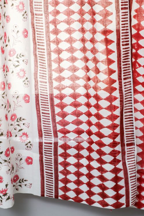 Sooti Syahi Anemone Orchid Hand Block Printed Window Curtain