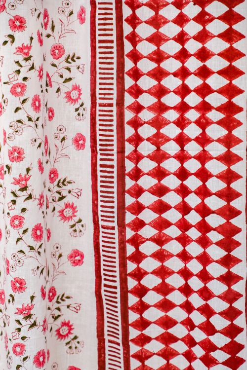 Sooti Syahi Anemone Orchid Hand Block Printed Window Curtain