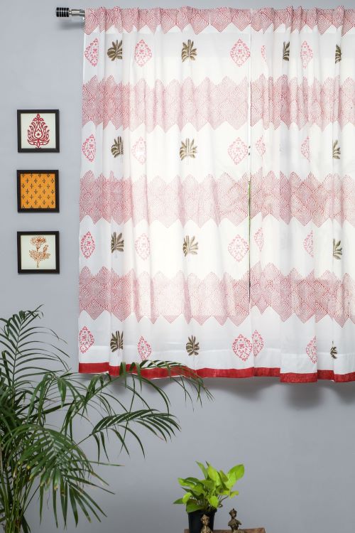 Sooti Syahi Gleaming Zigzags Hand Block Printed Window Curtain