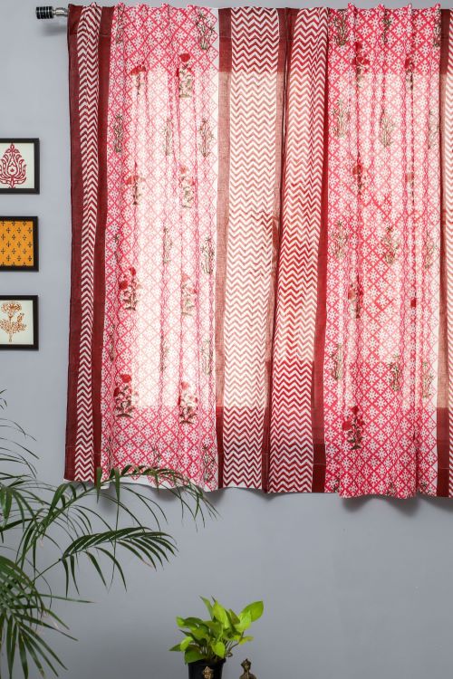 Sooti Syahi Jade Rose Hand Block Printed Window Curtain