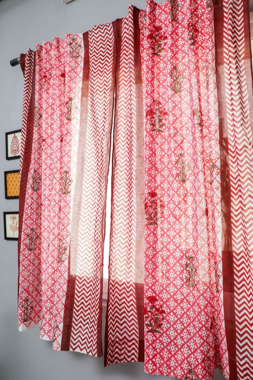 Sooti Syahi Jade Rose Hand Block Printed Window Curtain