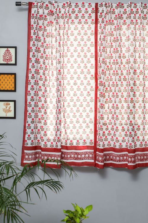 Sooti Syahi Evergreen Cherry Hand Block Printed Window Curtain