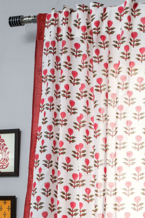 Sooti Syahi Evergreen Cherry Hand Block Printed Window Curtain
