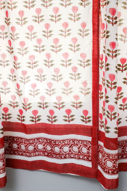 Sooti Syahi Evergreen Cherry Hand Block Printed Window Curtain