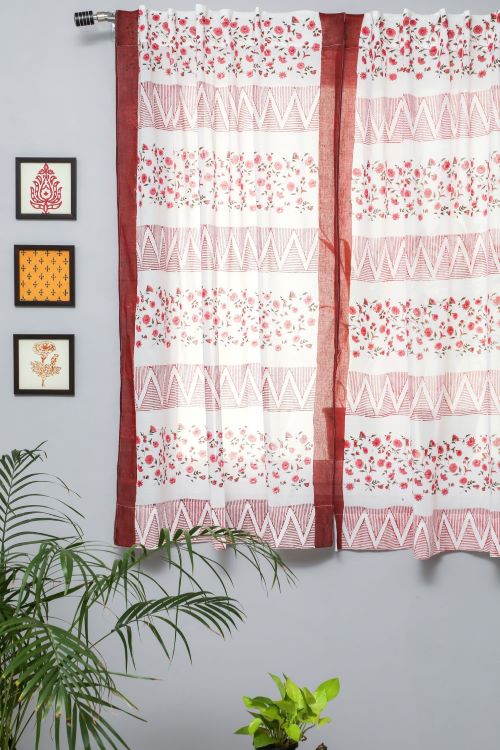 Sooti Syahi Zig Zag Ruby Crush Hand Block Printed Window Curtain