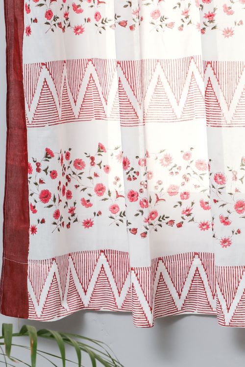 Sooti Syahi Zig Zag Ruby Crush Hand Block Printed Window Curtain