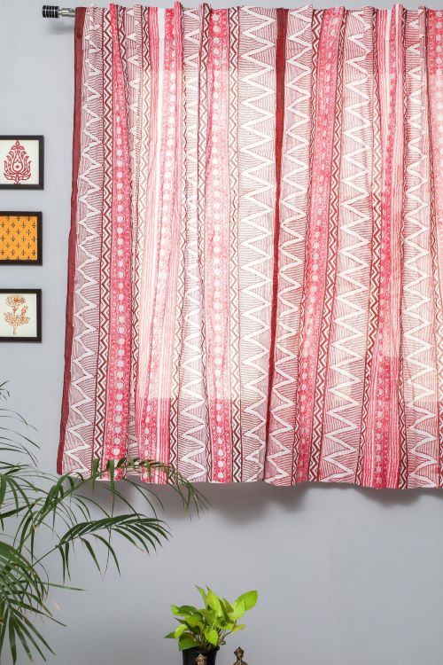 Sooti Syahi Geometric Romance Hand Block Printed Window Curtain