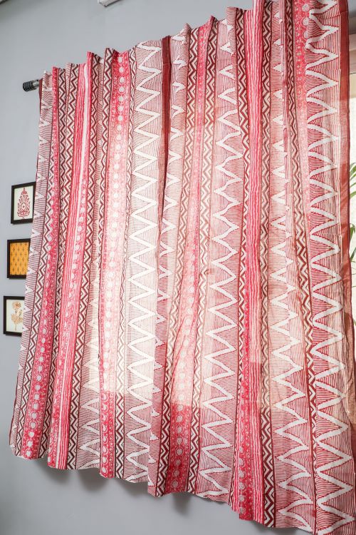 Sooti Syahi Geometric Romance Hand Block Printed Window Curtain