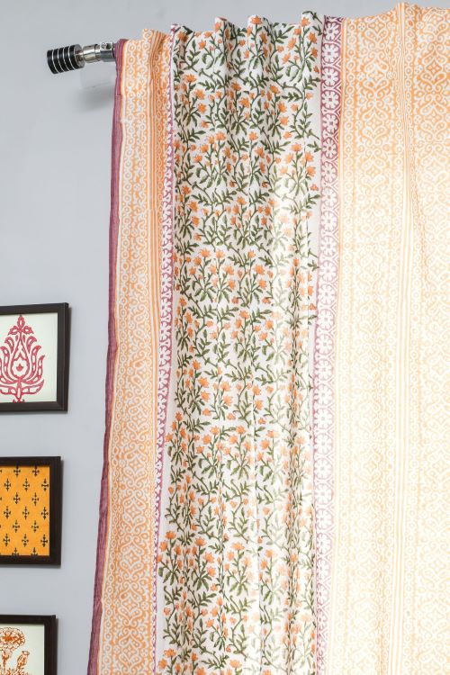 Sooti Syahi Fairyland Yellow Hand Block Printed Window Curtain
