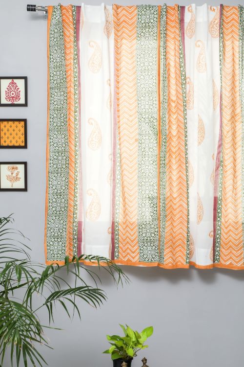 Sooti Syahi Golden East Hand Block Printed Window Curtain