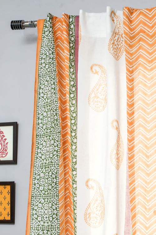 Sooti Syahi Golden East Hand Block Printed Window Curtain