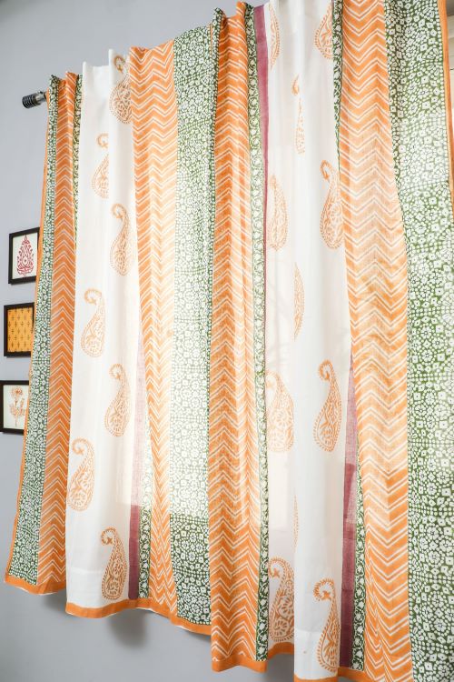 Sooti Syahi Golden East Hand Block Printed Window Curtain