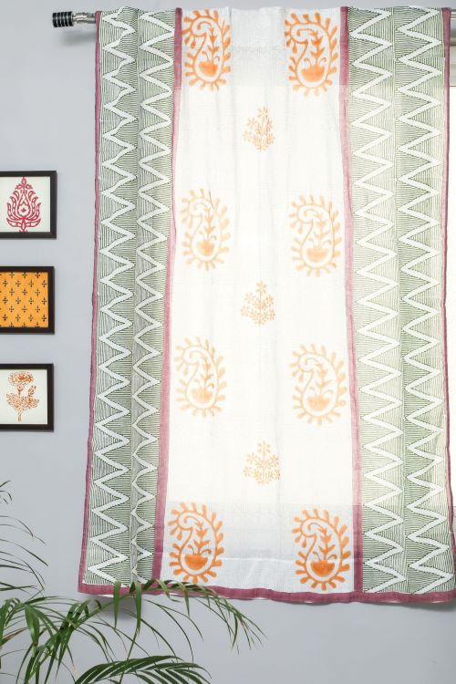 Sooti Syahi Zigzag Sunburst Hand Block Printed Window Curtain