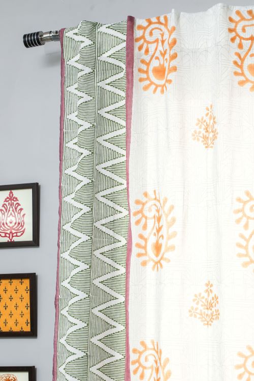 Sooti Syahi Zigzag Sunburst Hand Block Printed Window Curtain