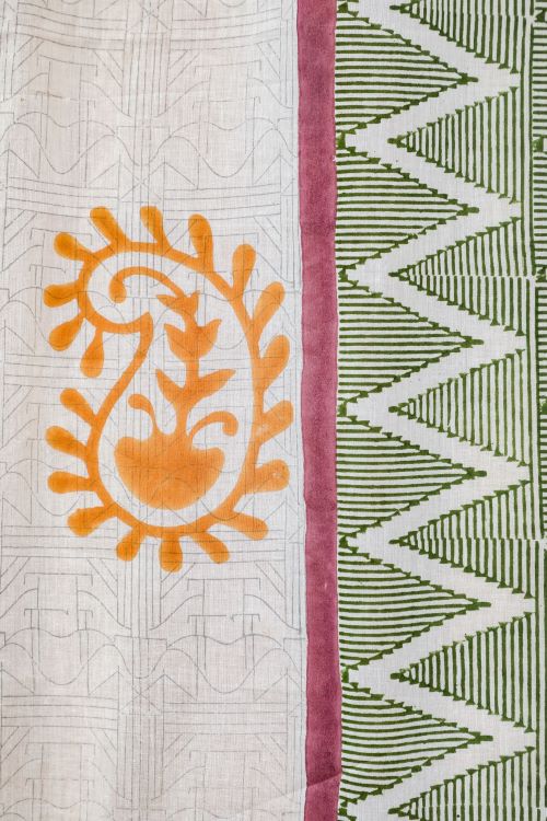 Sooti Syahi Zigzag Sunburst Hand Block Printed Window Curtain