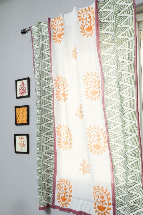 Sooti Syahi Zigzag Sunburst Hand Block Printed Window Curtain
