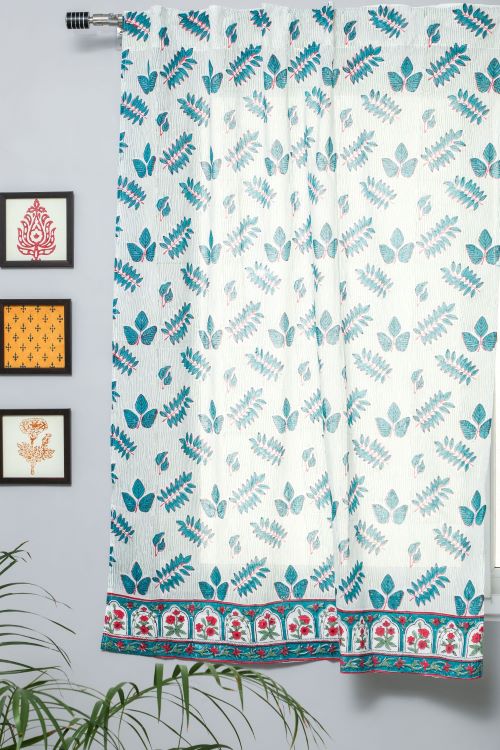 Sooti Syahi Glow Of Leaves Hand Block Printed Window Curtain