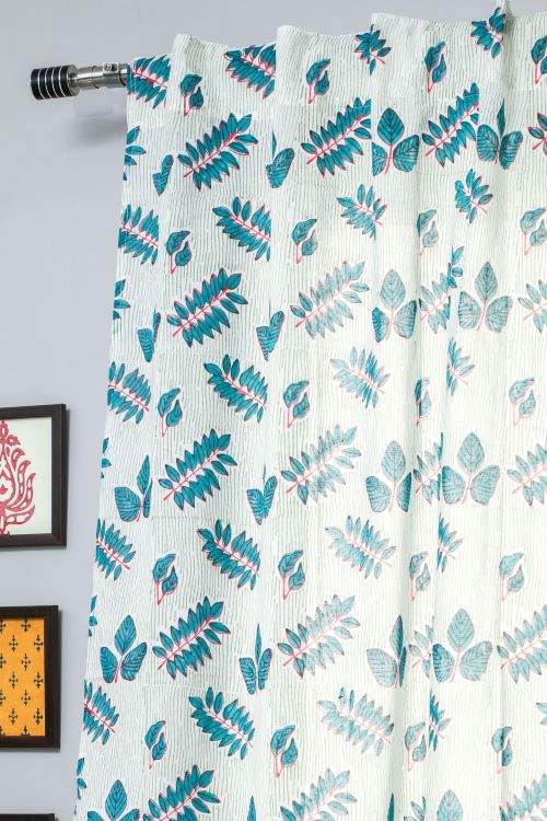 Glow Of Leaves Hand Block Printed Window Curtain