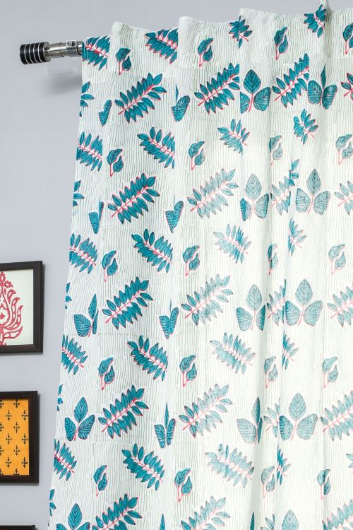 Sooti Syahi Glow Of Leaves Hand Block Printed Window Curtain
