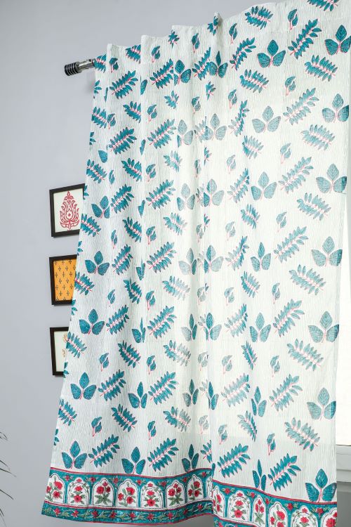 Sooti Syahi Glow Of Leaves Hand Block Printed Window Curtain
