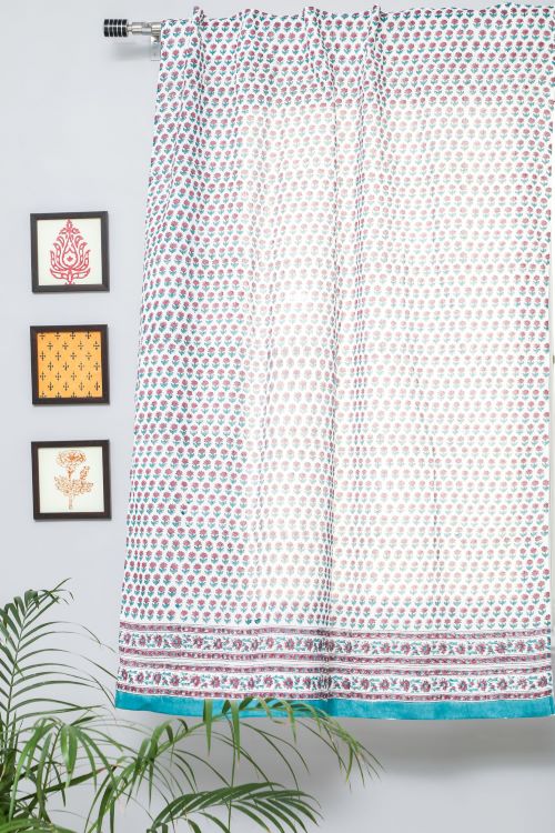 Sooti Syahi Florel Sprouts Hand Block Printed Window Curtain