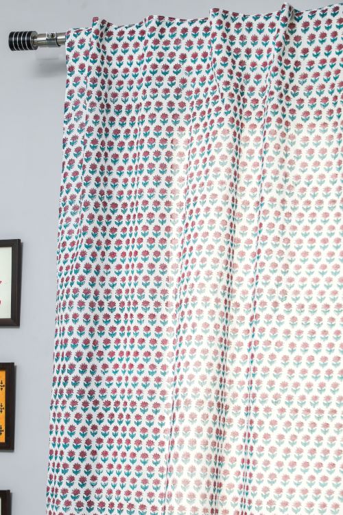 Sooti Syahi Florel Sprouts Hand Block Printed Window Curtain