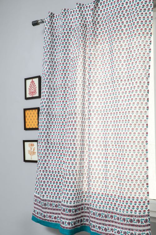 Sooti Syahi Florel Sprouts Hand Block Printed Window Curtain