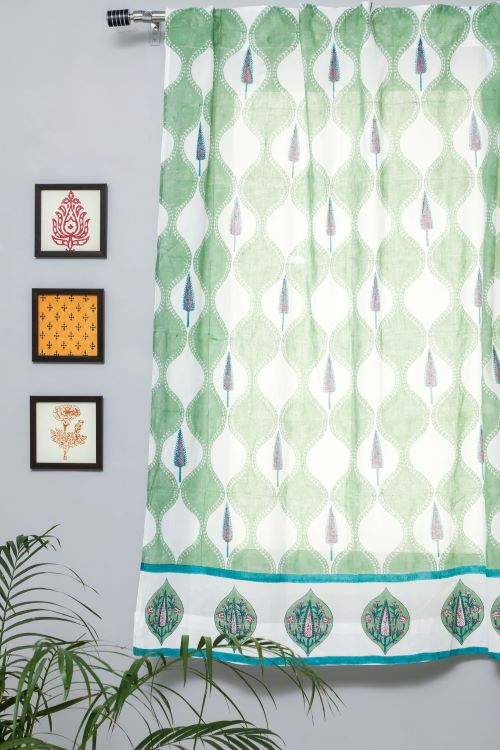 Sooti Syahi Aloe Palm Hand Block Printed Window Curtain