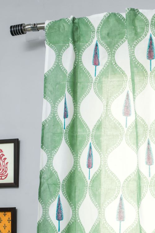 Sooti Syahi Aloe Palm Hand Block Printed Window Curtain