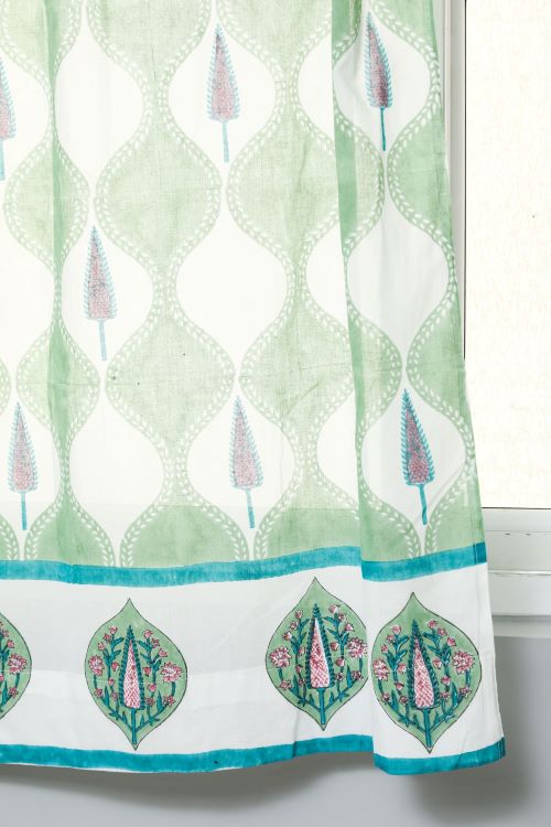 Sooti Syahi Aloe Palm Hand Block Printed Window Curtain