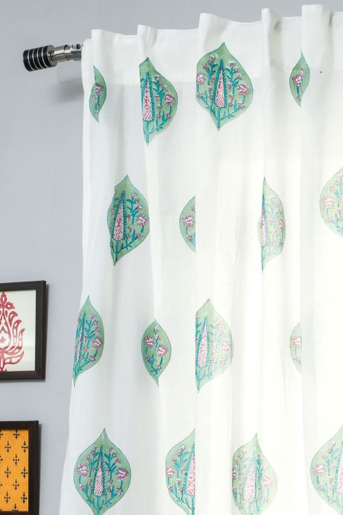 Sooti Syahi Green Palm Hand Block Printed Window Curtain
